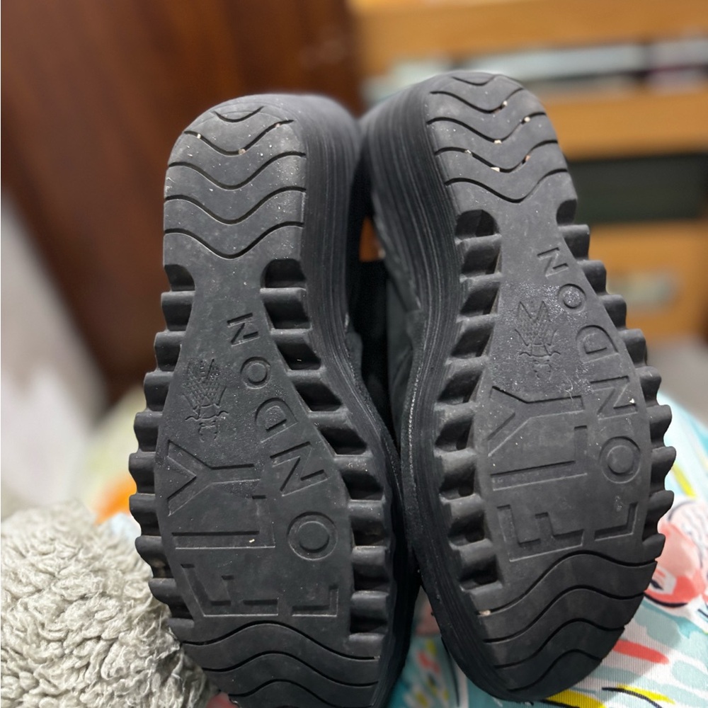 FLY LONDON Sandal black  Yata Knot Peep Toe Slingback Wedge Heel 38 US 8.5 - Picture 8 of 9